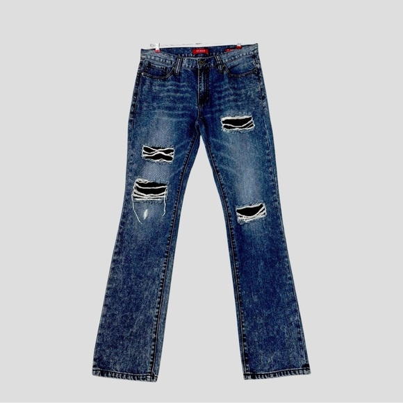 GUESS Del Mar Fit Jeans Women’s 33 Low Rise Slim Ripped Velvet Backing Y2K Denim - Picture 3 of 15